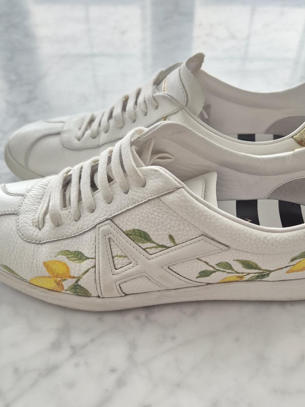 Aquazzura Women’s White Leather Sneakers with Lemon Embroidery - Designer Style - Picture 2 of 3